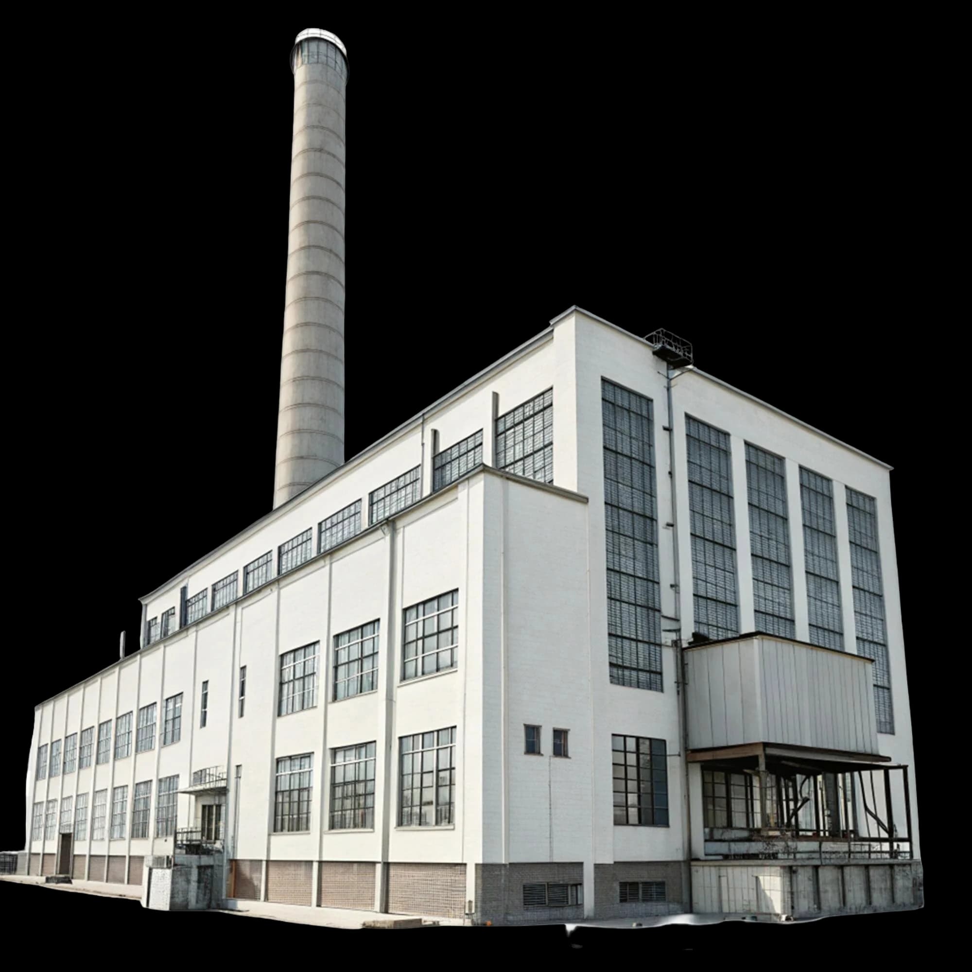 Illustration of an industrial factory building with a tall chimney